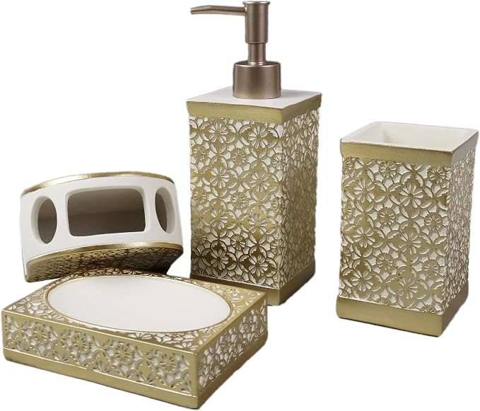 Hymmah Gold Bathroom Accessories Set, Farmhouse Bathroom Decor, Contain Cotton - Image 2