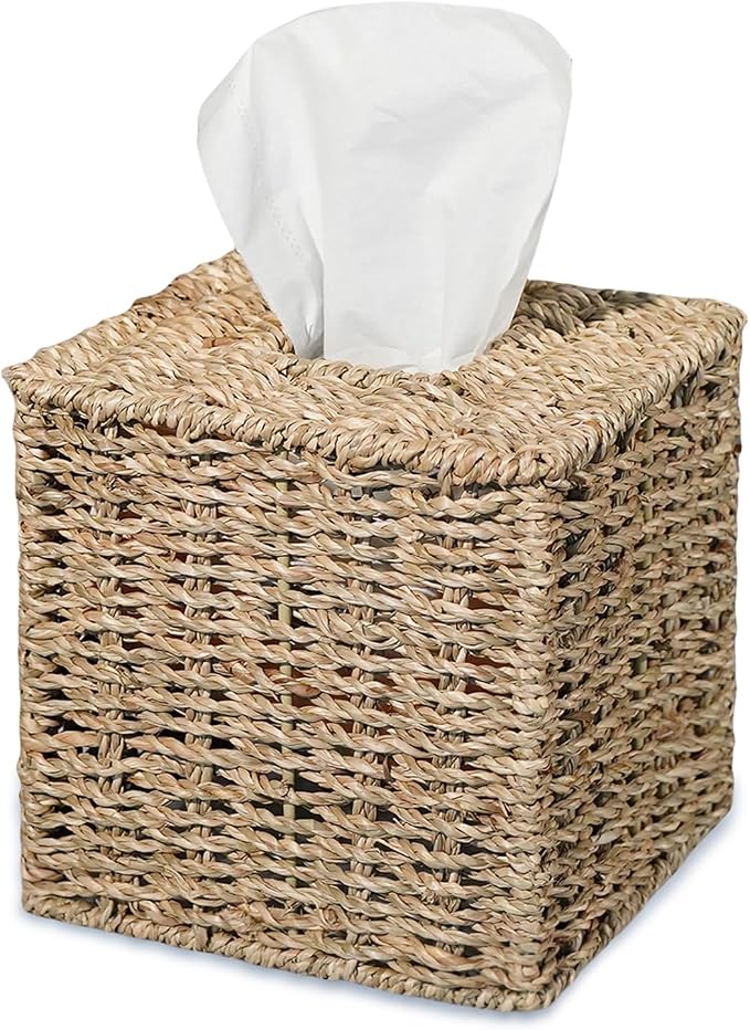 PINXIURY Seagrass Handwoven Wicker Tissue Box Cover, Natural Handmade Napkin by PINXIURY