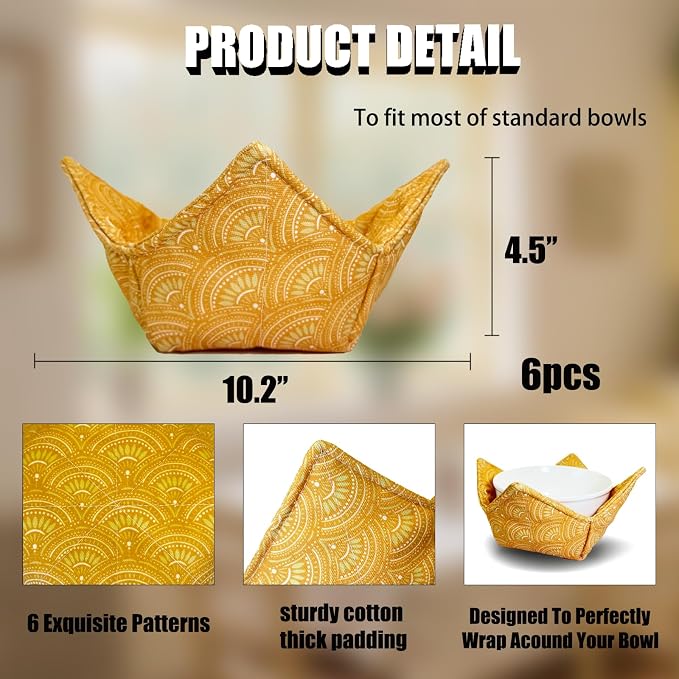 Cotton Microwavable Bowl Cozy ，Set of 6，Microwave-Safe Hot Bowl Holders - Image 2