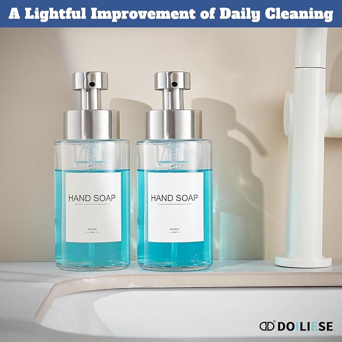 Doiliese Glass Foaming Hand Soap Dispenser, 10 oz Easy Refill Bathroom Soap - Image 7