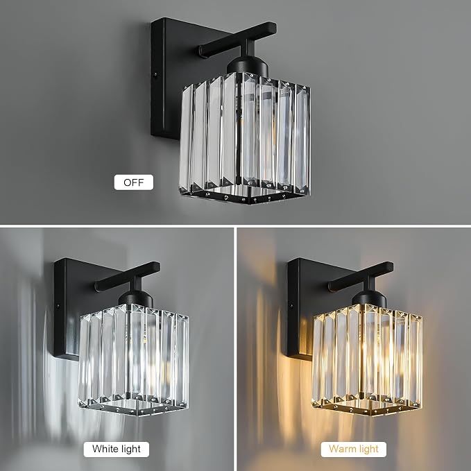 Modern Wall Sconce Set of Two Indoor Wall Lamp Black Wall Sconces Crystal Wall - Image 2