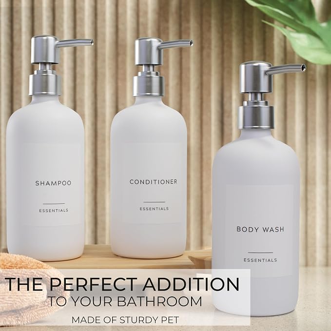 Stylish Shampoo and Conditioner Dispenser Set of 3 - Image 4
