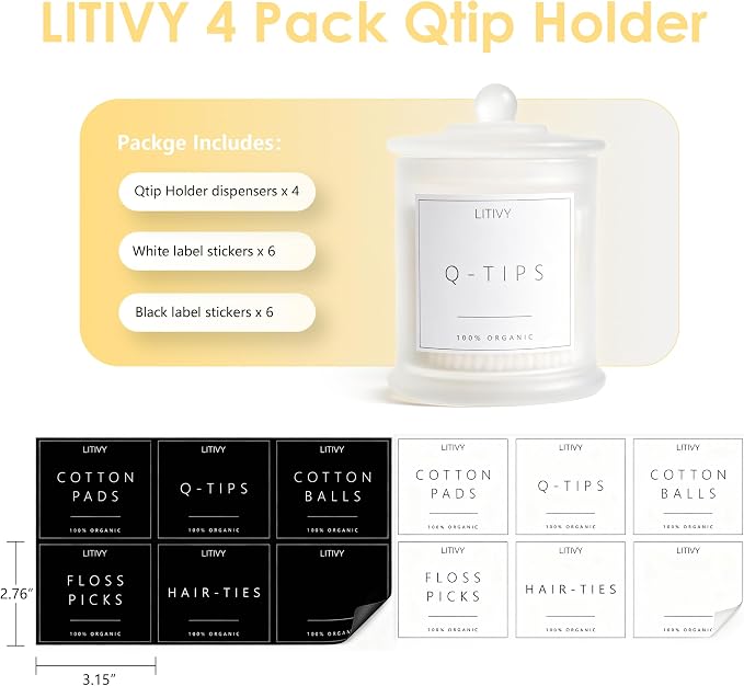 4 Pack Bathroom Organizers and Storage - 16 Oz Glass Qtip Holder & Cotton Pad - Image 6