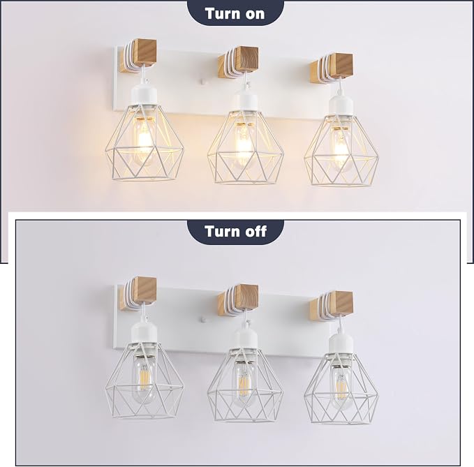 White Bathroom Vanity Light Fixtures, 3-Light Wood Bathroom Light Fixtures Over - Image 5