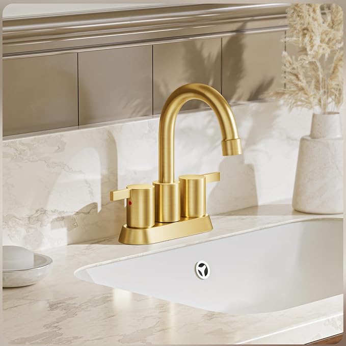 Brushed Gold 4 Inch 2 Handle Centerset Lead-Free Bathroom Faucet, Swivel Spout - Image 2