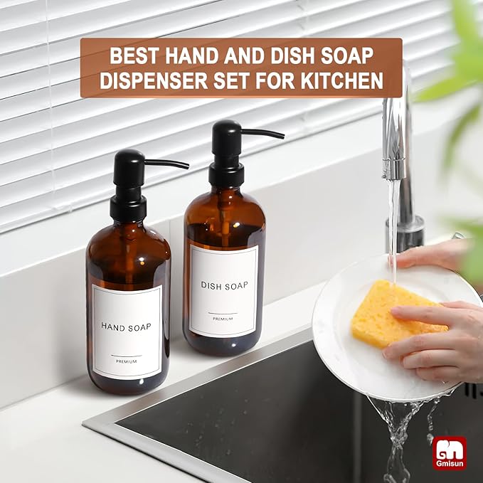 GMISUN Amber Glass Soap Dispenser, 6 Pack Bathroom Hand Soap Dispensers - Image 5