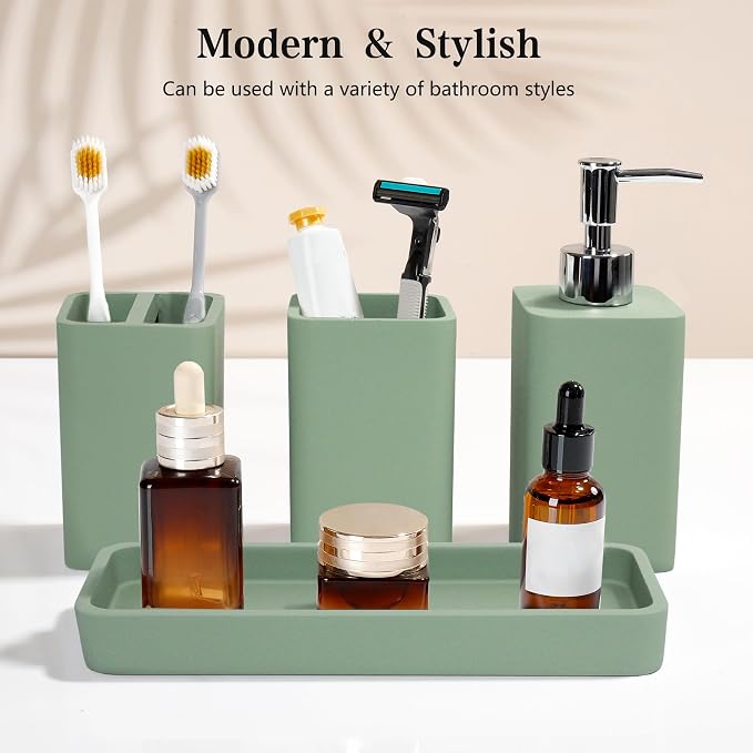 Bathroom Accessories Set, Soap Dispenser, Toothbrush Holder, Qtip Holder Set - Image 2