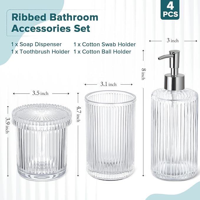 Bathroom Accessories Set, 4 Pack Clear Glass Bath Accessory Sets Complete - Image 2