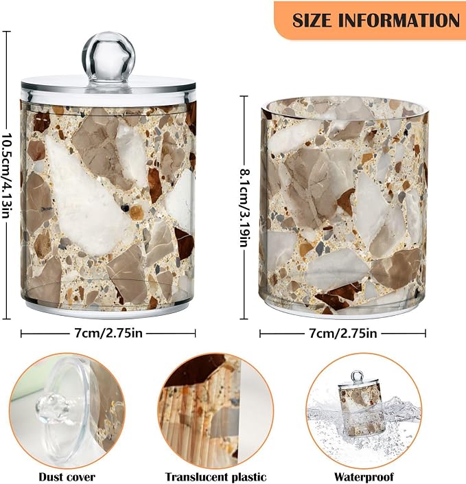 2 Pack Beige and Brown Marble Print Apothecary Jars - Image 3