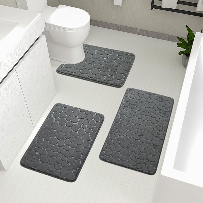 YIHOUSE Bathroom Rugs Mat Set 3 Piece Dark Grey, Memory Foam Bath Mats Sets by YIHOUSE