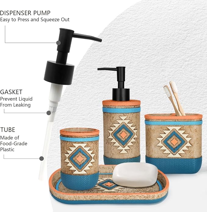 Bathroom Accessory Sets 4PCs Bathroom Set Complete Tribal Home Decor Southwest - Image 3