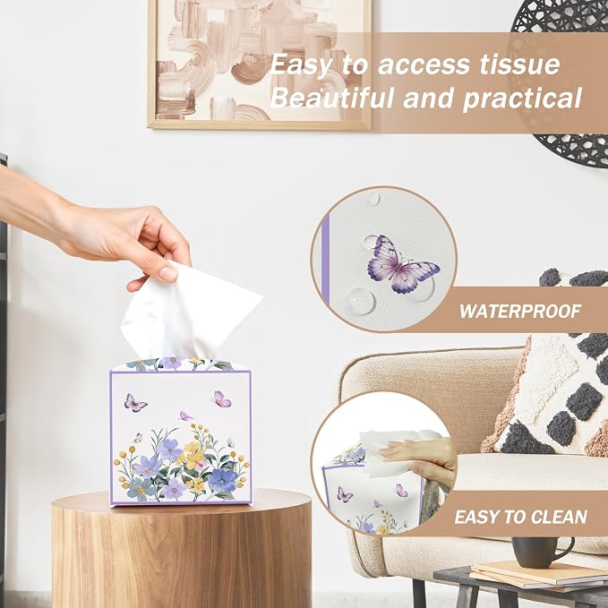 Butterfly Purple Floral Tissue Box Cover Square - Image 3