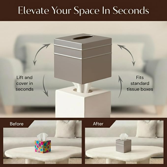 Monarch Abode Tissue Box Cover Square – Handcrafted Border Embossed Pewter - Image 6