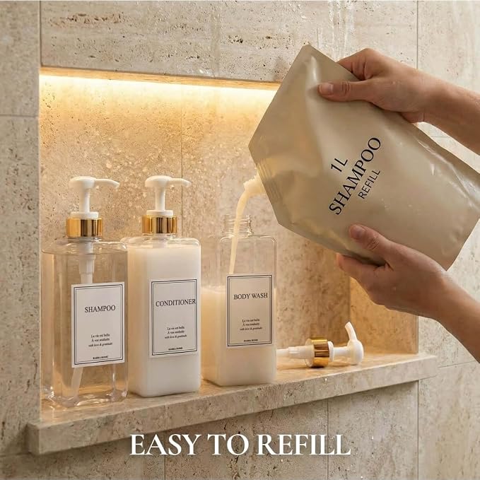 Modern Gold Design Shampoo and Conditioner Dispenser, Large 27oz Shower Soap - Image 6