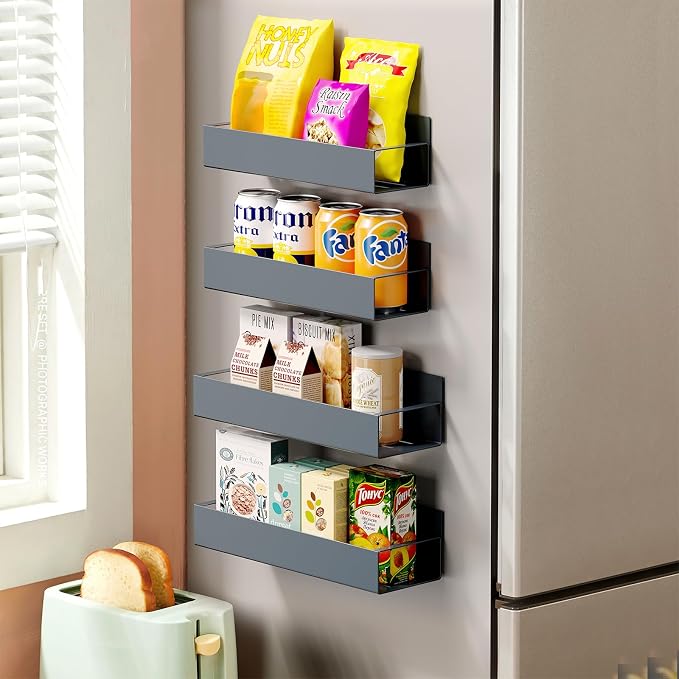 4 Pack Moveable Fridge Magnetic Spice Racks, Metal Grey - Image 7
