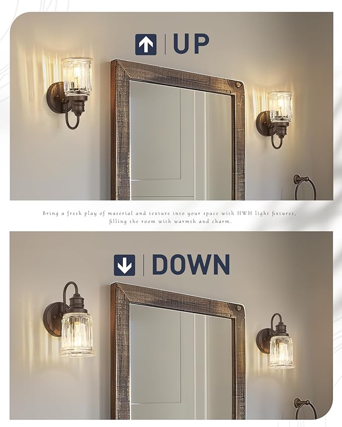 Rustic Wall Sconces Set of Two, HWH Farmhouse Vanity Wall Sconces - Image 4