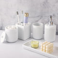 Resin White Bathroom Accessories Set 5 Pcs, Lotion Soap Dispenser, Toothbrush by BetterbathroomwithXLHOME