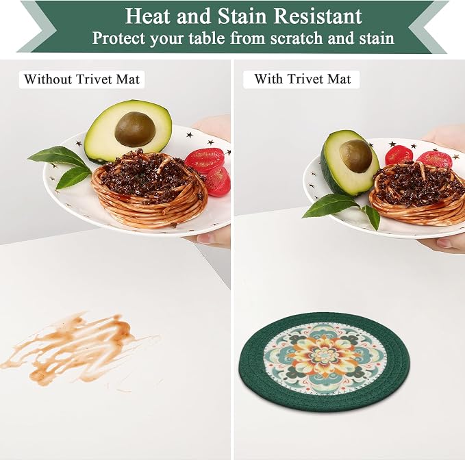 SHACOS 8 Inches Trivets for Hot Dishes, 4 Pieces Cotton and Felt Floral Trivets - Image 4