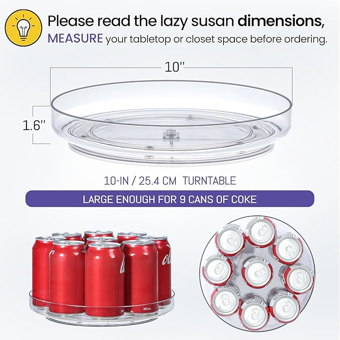 2 Pack, 10 Inch Clear Non-Skid Lazy Susan Organizers - Image 2