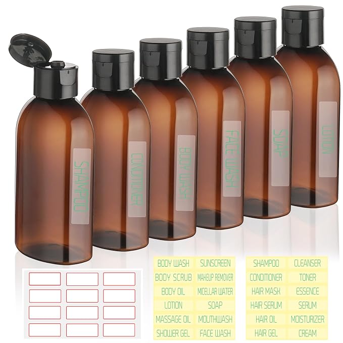 Travel Shampoo Bottles 6 Pack 3.4oz/100ml TSA Approved Squeezable Travel Size - Image 2