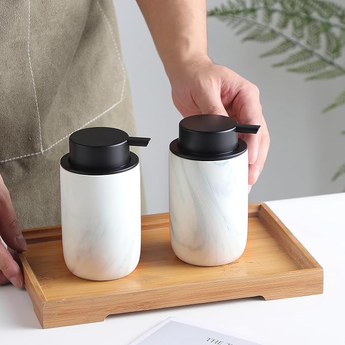 White Marble Soap Dispenser Set- Modern Ceramic Hand Soap Dispenser - Image 4