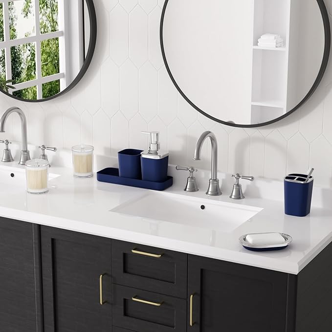 Navy Blue Bathroom Accessories Set, 9-Piece Plastic Gift Set - Image 3