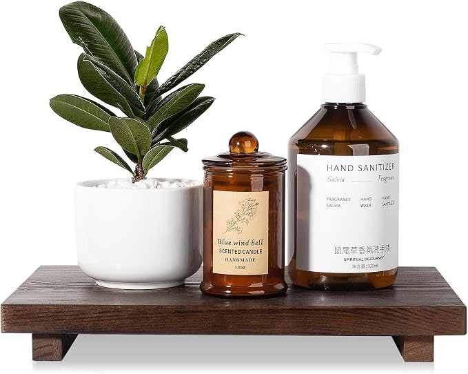 Bathroom Counter Organizer Wood Pedestal Stand Farmhouse Decorative Tray Soap by zoocatia