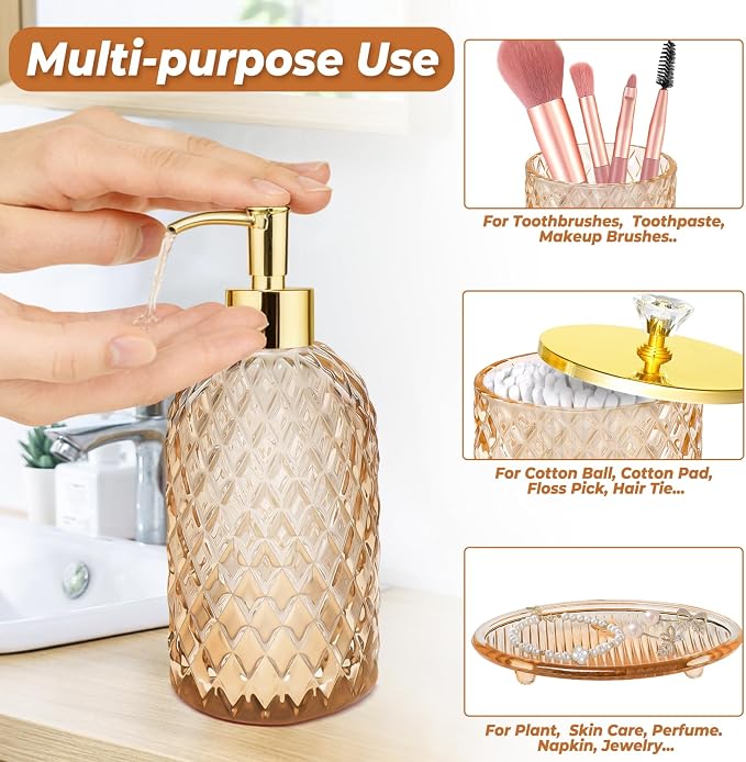Jenseits Amber Glass Bathroom Accessories Set 4 Pcs - Image 3