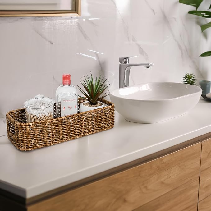 2 Pack Toilet Tank Basket, Handwoven Rectangular Wicker Shelf Baskets - Image 7