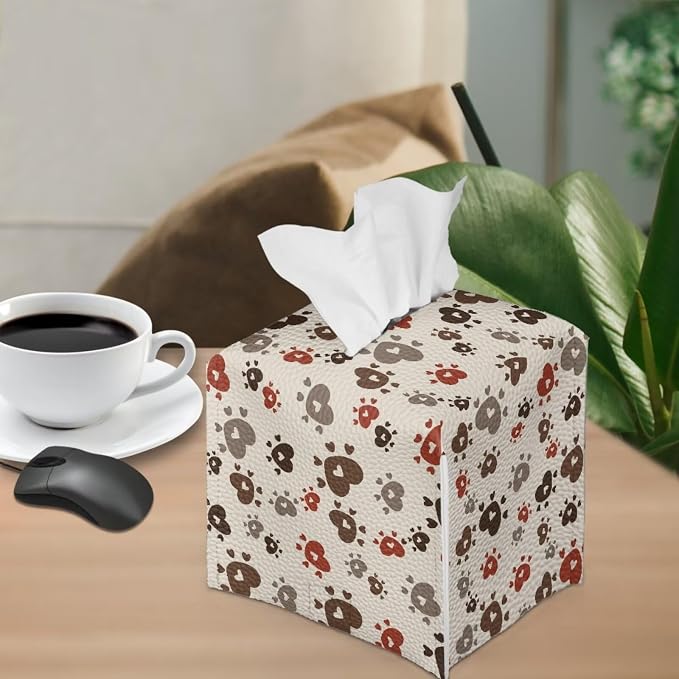 Brown Dog Paws Tissue Box Cover Holder Stylish PU Leather Square Tissue Box - Image 4