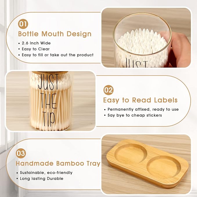 Funny Qtip Holder Dispenser 2 Pack Glass Apothecary Jars Canisters - Image 5