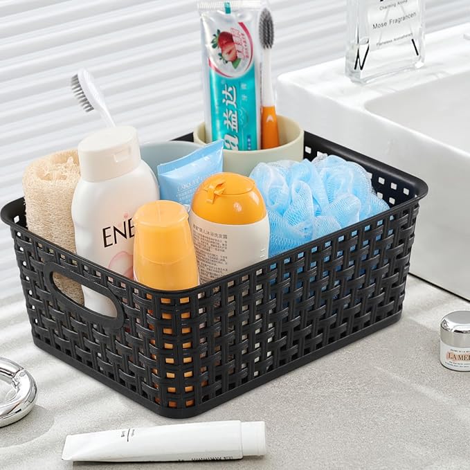Sandmovie Black Plastic Rattan Storage Baskets, 6 Packs - Image 5
