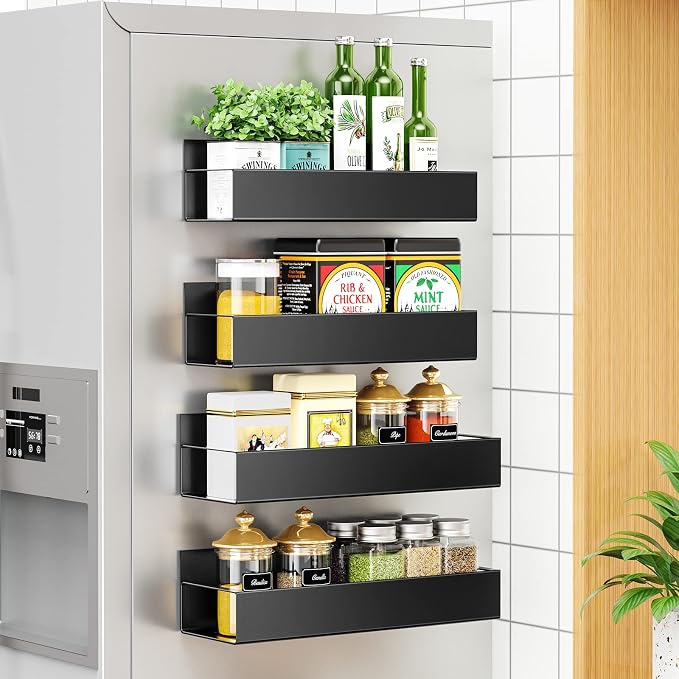 4 Pack Moveable Fridge Magnetic Spice Racks, Metal Black - Image 8
