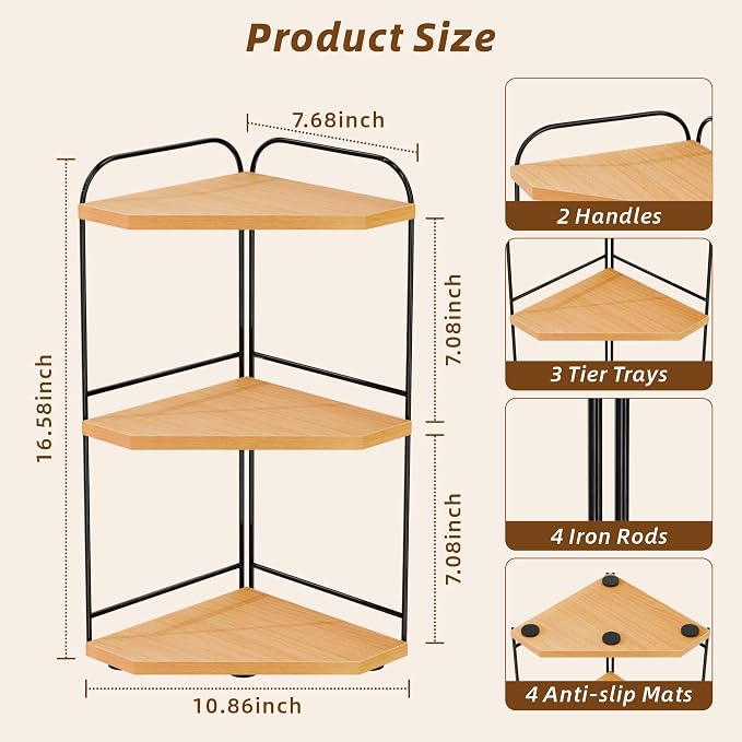 Corner Bathroom Counter Organizer, 3-Tier Wood Countertop Organizer - Image 4
