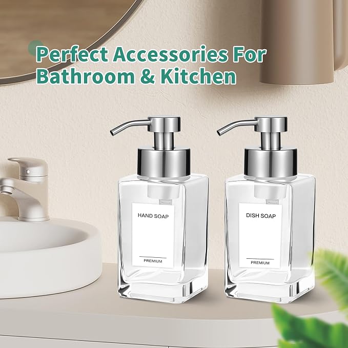 Foaming Soap Dispenser, 12oz/350ml Glass Foaming Hand Soap Dispenser Set - Image 6