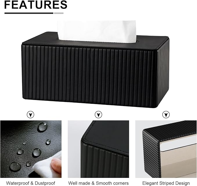 KINGFOM PU Leather Tissue Box Cover Rectangular Tissue Box Holder - Image 5
