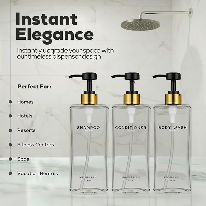 Clear Shampoo and Conditioner Dispenser Set by Brighter Barns - Image 2