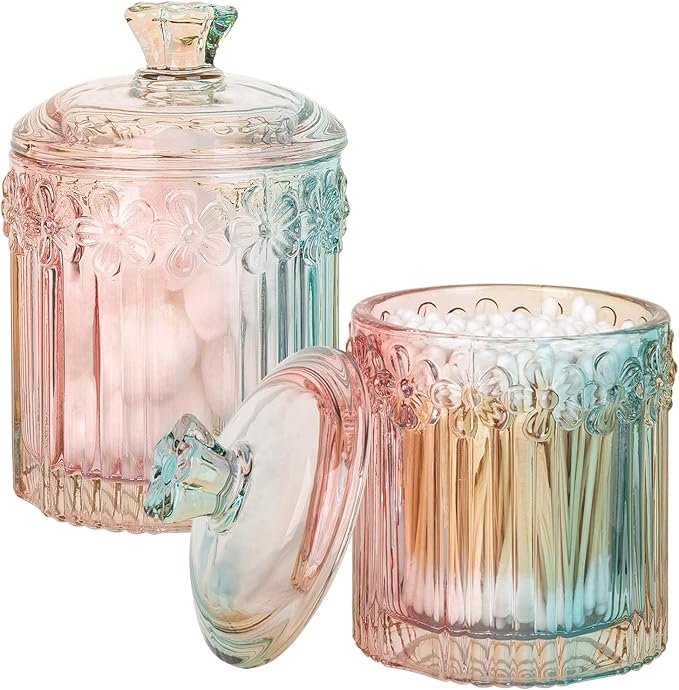rejomiik 2 Pack Qtip Holder Glass Apothecary Jars by rejomiik
