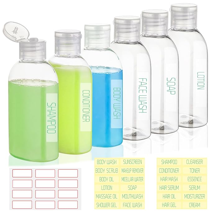 Travel Bottles for Toiletries 6 Pack 3.4oz/100ml TSA Approved Shampoo and by wowang