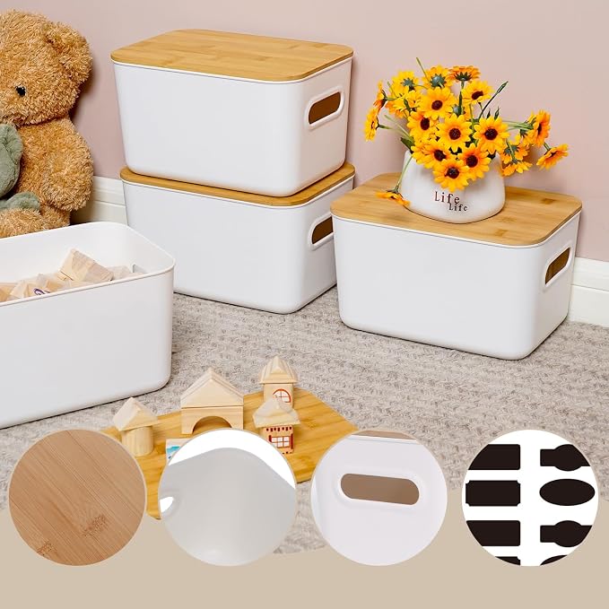 Citylife Storage Bins with Bamboo Lids 6QT Plastic Storage Containers Stackable - Image 5