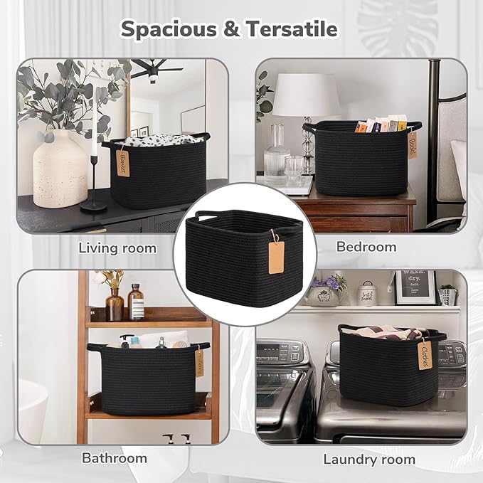 Goodpick Black Storage Basket for Shelves, Woven Baskets for Storage, Toy - Image 4