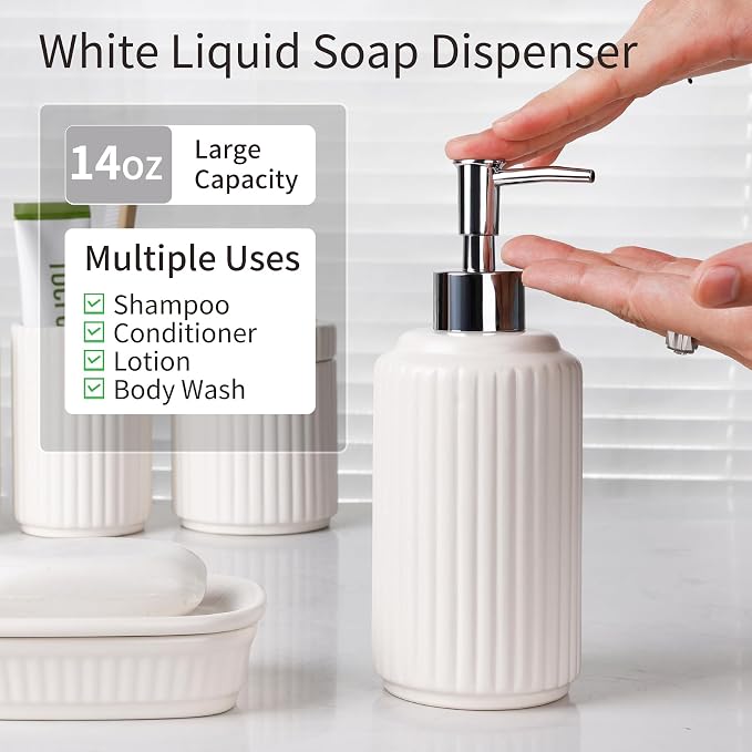 White Bathroom Accessory Set 5PCS, Ceramic Bathroom Accessories Set, Classic - Image 5