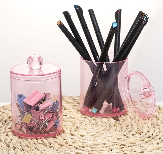 Tbestmax 3 Pack Cotton Swab Ball Pad Holder, 10 Oz Qtip Apothecary Jar Pink - Image 5