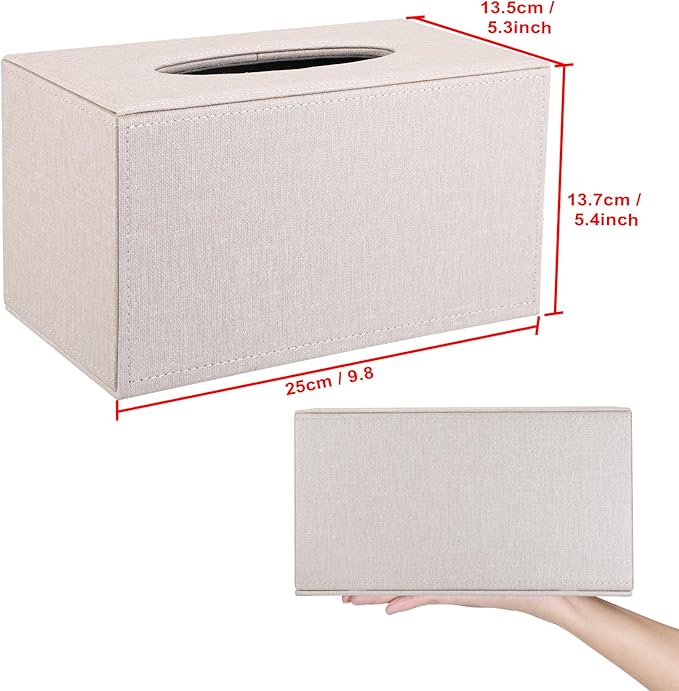 Sumnacon Tissue Box Cover Rectangular Tissue Box Holder Linen Tissue Box - Image 3