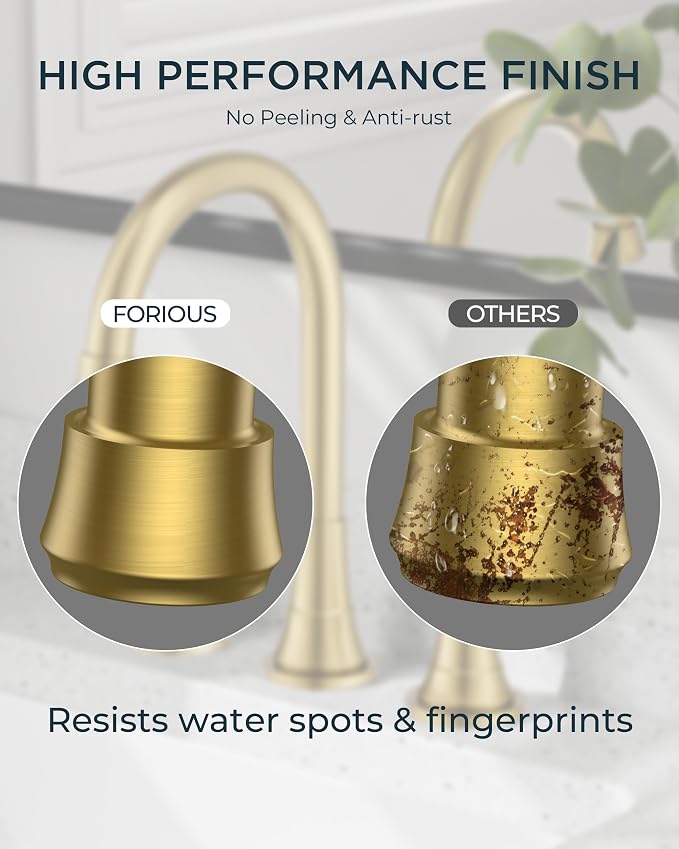 FORIOUS Gold Bathroom facuet 3 Hole, 8 inch Brushed Gold Bathroom Sink Faucet - Image 5