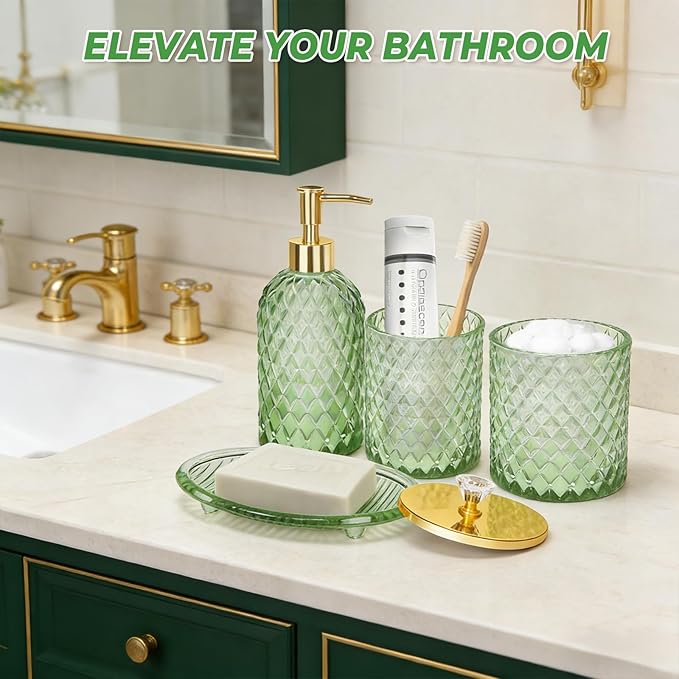 Jenseits Emerald Green Glass Bathroom Set 4 Piece - Image 6