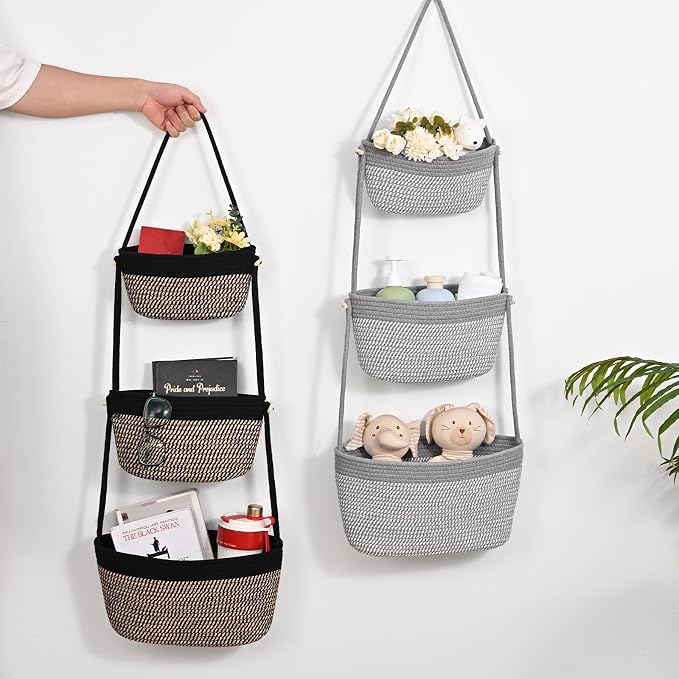 Hanging Storage Baskets, Over the Door Basket, Cotton Wall Baskets Storage - Image 8
