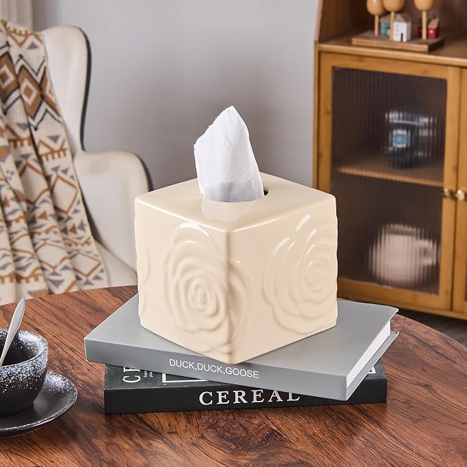 Beige Ceramic Cube Tissue Box Cover - Image 6
