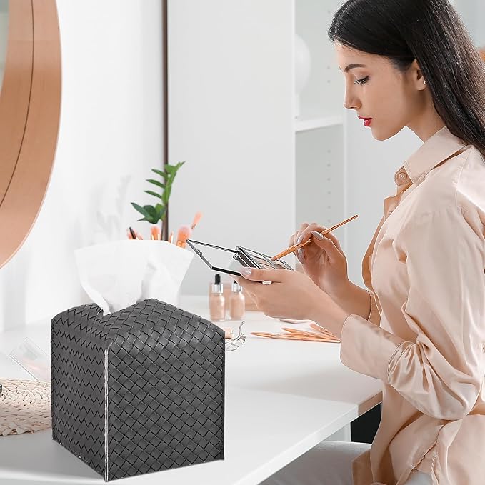 Tissue Box Cover PU Leather Tissue Holder Square Facial Tissue Case Facial - Image 3
