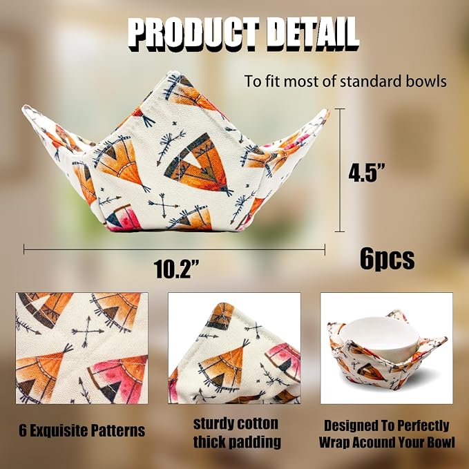 Cotton Microwavable Bowl Cozy ，Set of 6，Microwave-Safe Hot Bowl Holders - Image 3